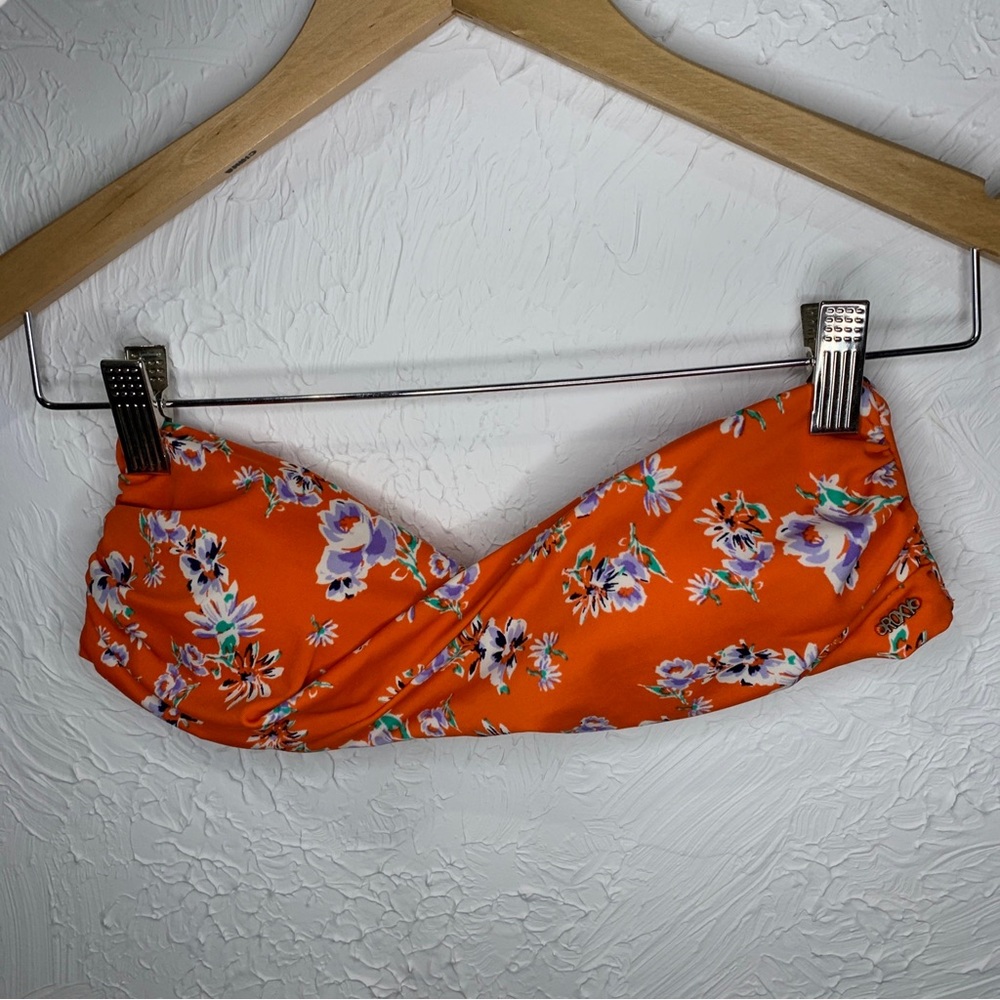 Roxy for Pacsun Orange Floral Twist Bandeau - Top Only - Juniors Sz Medium
